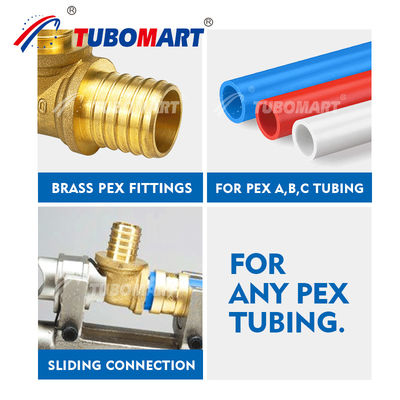 1/4 3/8 1/2 3/4 Inch Pex Schuifstuk Natuurlijke Messing Kleur PEX Pipe Fitting