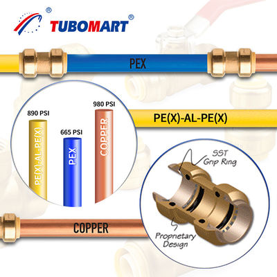 Hydronische verwarming PN10 PN16 Pex Push Fittings Nickelgeplatte Push To Connect Fittings