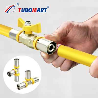European Standard Brass Yellow Color PEX Pipe Fittings 1/2''-2'' Brass PEX Al PEX Press Fittings voor gasleidingen