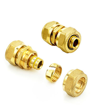 Precision Brass Elbow Compression Fittings Gele Kleur Voor Waterleidingen Pex Pipe Fittings
