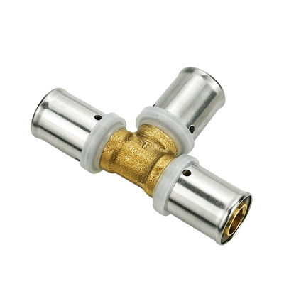 Blommeerwerk Man Tee Messing Press Fittings Multilayer Pex Pert Pipe Press Fitting Voor Verwarmingssysteem Watermerk
