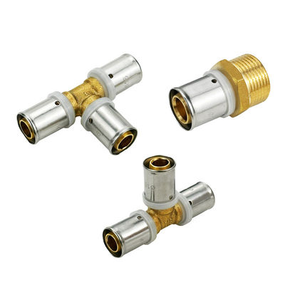 OEM 1/2 inch PEX Messing Fitting PEX Press Fitting 3/4 inch Equal Tee voor Pex Underfloor Heating Pipe