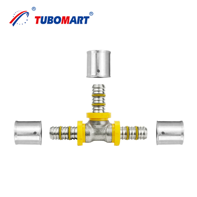 Tubomart Pex Al Pex Persfitting Gelijke Elleboog PEX Gasfitting Gasleidingfitting Systeem Messing Materialen