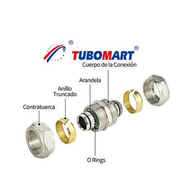 Aangepaste maten gesmede messing compressiefittingen gasleiding voor Pex Al Pex buizen vrouwelijke elleboog ongelijke rechte verbinding